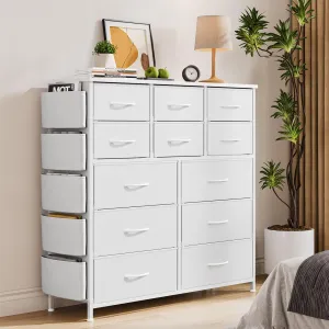 White 12 Drawer Dresser for Bedroom, Fabric Dressers & Chests of Drawers with Side Pockets, Chest of Drawers for Closet, Living Room, Closet, Hallway
