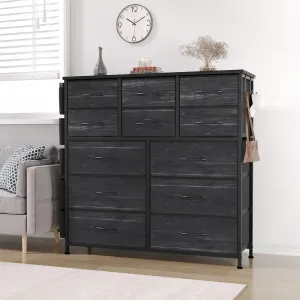 12 Drawer Dresser for for Bedroom, Fabric Dressers & Chest of Drawers Tall Dressers for Bedroom Closet, Clothes, Wooden Top, Sturdy Metal Frame - Charcoal Black