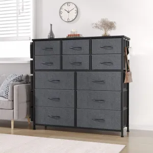 12 Drawer Dresser for for Bedroom, Fabric Dressers & Chest of Drawers Tall Dressers for Bedroom Closet, Clothes, Wooden Top, Sturdy Metal Frame (Dark Grey)