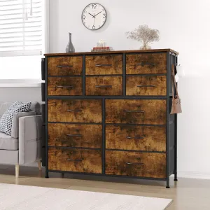 12-Drawer Fabric Dresser: Multi-Size Drawers, Easy Assembly, Sturdy Steel Frame - Rustic Brown