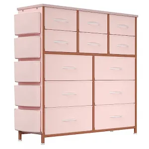 Dresser for Bedroom with 12 Drawer, Entryway, Storage Organizer Unit with Fabric, Sturdy Metal Frame, Wood Tabletop, Easy Pull Handle - Pink