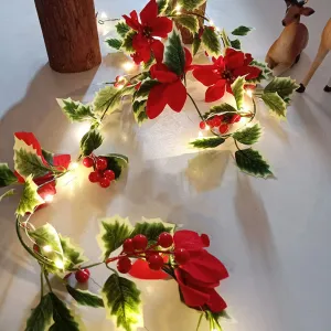 1 Piece Silk Cloth, Christmas Safflower Berry Rattan Decorative Light String Christmas Home Festival, Decoration 2 Meters