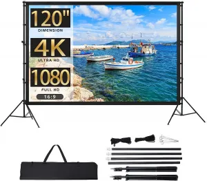 Projector Screen With Stand 16:9 4K HD Rear & Front Projections Movies Screen - 120 Inch