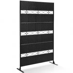 Rattan Outdoor Privacy Screen, Free Standing Panels, Rustproof, Decorative, Suitable for Patio Garden Balcony, 76.5"H×45.9"W (Black)