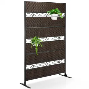 Rattan Privacy Screen Outdoor Decorative Privacy Screen with Stand Freestanding Privacy Screen for Patio, Garden, Balcony, 76.5"H×45.9"W (Brown)