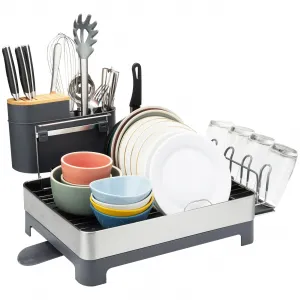 Multifunctional Dish Drying Rack, Steel with Knife Holder