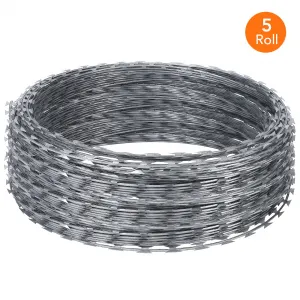 250FT Razor Barbed Wire Fence - 5 Rolls Galvanized Wire Fencing for Garden, Security & Perimeter Protection