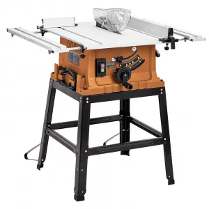 Table Saw - 10 Inch 15A Multifunctional Saw with Stand and Push Stick, 90° Cross Cut & 0-45° Bevel Cut, 5000 RPM, Adjustable Blade Height for Woodworking, Orange