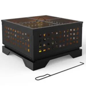21.7 Inch Square Wood Burning Fire Pit with Spark Screen