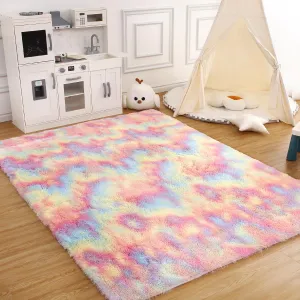 8x10 Rug Shag Rug for Living Room Shaggy Rug Kids Rug Plush Rug Rainbow Colorful Carpet Bedroom Fluffy Rug Bedside Rug Soft Rug Non Skid Rug Modern Area Rug Large, Pink/Sky Blue 8'x10'