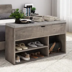 Shoe Storage Bench with 3 Cubes, Lift-up Storage, Cushion, Durable Particleboard, Sturdy Steel, for Hallway, Entryway - Grey