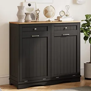 Kitchen Trash Storage: Double Tilt-Out, Drawer, Black Wood