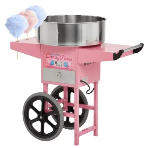 Commercial Cotton Candy Machine - Fun & Profitable Treat,1050W Commercial Candy Cotton Maker Electric Candy Cotton Machine for Kids with Cart and 20 Inch Stainless Steel Bowl Party Home Festival Pink