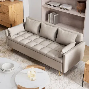 67” Faux Leather Sofa with Lift-up Storage, Heavy Duty Frame, Hand Stitched Details, Metal Gold Legs - Perfect for Living Room or Bedroom in Beige