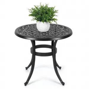 23.22" Round Patio Table, Outdoor Cast Aluminum Dining Table, Outdoor Round Patio Bistro Table, Patio Side Table with Plaid Weave Design Design, for Garden,Backyard,Porch Pool,Balcony Deck, Black