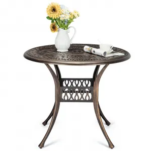 30.25" Round Cast Aluminum Patio Bistro Table, Bistro Table with Umbrella Hole, Outdoor Side Table, for Porch, Backyard, Garden, Balcony, Black