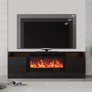 TV Stand for Fireplace, Modern Entertainment Center with Storage Cabinet, Fits into 36'' Electric Fireplace, Black(Not Include Fireplace)