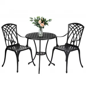 Patio Bistro Set with Umbrella Hole, 3 Piece Cast Aluminum Bistro Table and Chairs Set, Patio Table and Chairs, Bistro Set for Patio Backyard, Garden, Patio Balcony, Black