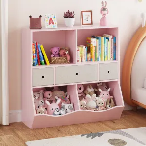 Kids Toy Storage Organizer with 3 Movable Drawers, 3 Tier Bookcase, MDF Board, Anti-Tipping, for Playroom, Bedroom