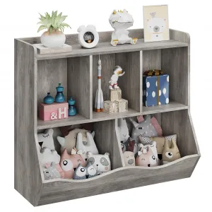 Kids Bookshelf, Toy Storage Organizer, Toy Storage Cabinet with Five Storage Spaces, Suitable for Children's Room, Playroom, Nursery and School (Grey)