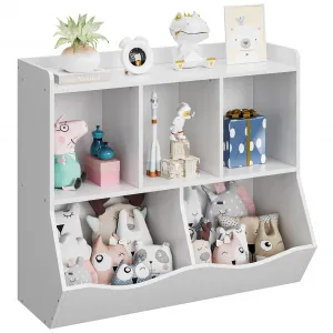 Kids Bookshelf, Toy Storage Organizer, Toy Storage Cabinet with Five Storage Spaces, Suitable for Children's Room, Playroom, Nursery and School (White)