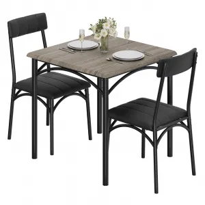 Dining Table Set for 2, Kitchen Table and Chairs for 2 with Upholstered Chairs, 3 Piece Dining Room Table Set, Square Kitchen Table Set for Small Space, Apartment, Studio, Gray