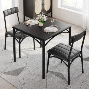 Dining Table Set for 2, Kitchen Table with 2 Upholstered Chairs, 3 Piece Square Dining Room Table Set, for Small Space, Apartment, Home, Kitchen, Black