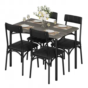 Dining Table Set for 4, Kitchen Table with 4 Upholstered Chairs, Wood Rectangular Dining Table and Chairs Set, for Small Space, Apartment, Dinner, Gray
