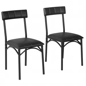 Dining Chairs Set of 2, Upholstered Dining Chairs with Back, PU Leather Kitchen Dining Chair, Classic Black Chairs for Kitchen, Apartment, Living Room, Comfortable Seat, Easy Assembly