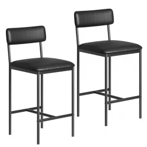 Counter Height Bar Stools Set of 2, Classic Barstools with PU Leather, Footrest, Ergonomic Soft Backrest, Easy Assembly, Ideal for Kitchen Island, Black