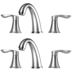 Bathroom Sink Faucet, Faucet for Bathroom Sink, Widespread Brushed Nickel Bathroom Faucet 3 Hole with Stainless Steel Pop Up Drain and cUPC Lead-Free Hose - (Brushed Nickel 2 Packs)