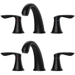 Bathroom Faucet, 8 Inch Bathroom Faucets for Sink 3 Hole, Widespread Brushed Nickel Bathroom Faucet with Pop up Drain and cUPC Lead-Free Hose (Matte Black 2 Packs)