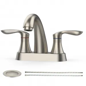 Bathroom Faucet, 4 Inch Bathroom Faucets for Sink 3 Hole, Centerset Bathroom Sink Faucet with Pop Up Drain and cUPC Lead-Free Hose(Brushed Nickel)