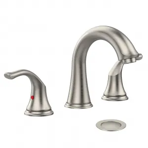 llave de baño, llave de baño con cuello de cisne para fregadero de 3 agujeros, llave de baño de níquel cepillado de 8 pulgadas con drenaje desplegable y líneas de agua (níquel cepillado)