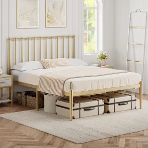 Queen Bed Frame Metal Platform with Headboard, 14 Inches Storage, No Box Spring, Easy Assembly, Gold Finish