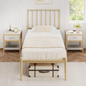 Twin Metal Bed Frame with Headboard, 14-Inch Mattress Foundation, No Box Spring Needed, Easy Assembly, Gold Finish