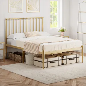 F Bed Frame, Full, Gold + Metal