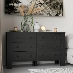 Dresser for Bedroom with 6 Drawers, Wood Drawer Dresser with Metal Handle, Chest of Drawers for Bedroom, Living Room, Hallway, Home Office, Black