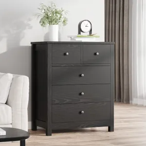 Black Dresser for Bedroom, Wood Dresser Organizer, 5 Drawer Dresser with Deep Space, Storage Cabinet for Living Room, Entryway, Hallway, Home Office