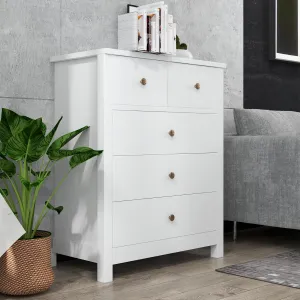 White Dresser for Bedroom, Wood Dresser Organizer, 5 Drawer Dresser with Deep Space, Storage Cabinet for Living Room, Entryway, Hallway, Home Office