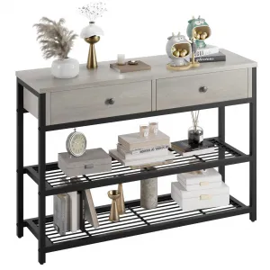 Console Sofa Table with 2 Drawers + 2-Tier Storage Shelves + High-Quality P2 Particleboard + Metal Frame + Adjustable Feet + Suitable for Entryway, Hallway, Living Room