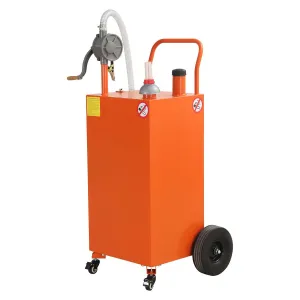 30 Gallon Gas Caddy, Portable Fuel Transfer Storage Tank with 4 Wheels and 2-Way Rotary Pump, Large Diesel Kerosene Can Container for Cars Boat ATV Motorcycle Lawnmower, Orange