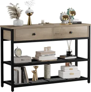 Console Sofa Table with 2 Drawers + 2-Tier Storage Shelves + High-Quality P2 Particleboard + Metal Frame + Adjustable Feet + Entryway, Hallway, Living Room