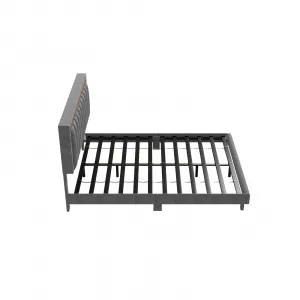 Full Size Velvet Upholstered Platform Bed with Adjustable Tufted Headboard, Heavy Duty Metal Foundation, Wood Slats, Noise-Free Design, Easy Assembly, Gray