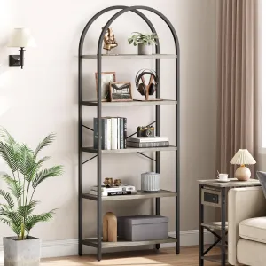 Bookshelf Arched Bookcase 5 Tier Display Racks Tall Standing Bookshelves Modern Storage Rack Shelf Wood Book Shelf for Bedroom, Living Room, Home Office