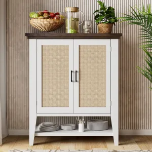 Accent Rattan Buffet Cabinet with Storage, MDF Wood, Metal Handles, Adjustable Shelves, for Living Room, Dining Room