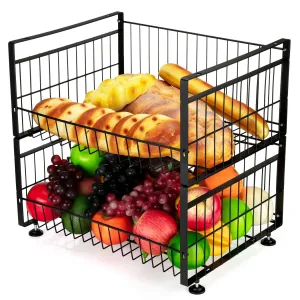 2-Tier Kitchen Counter Fruit Basket with 4 Banana Hangers