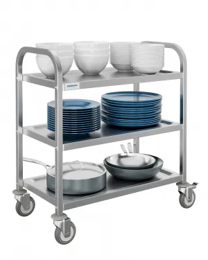 29.4" L x 15.7" W [430 Stainless Steel][Heavy Duty] Utility Cart, 3 Shelves Service Carts with Wheels for Kitchen Hotel Restaurant Office