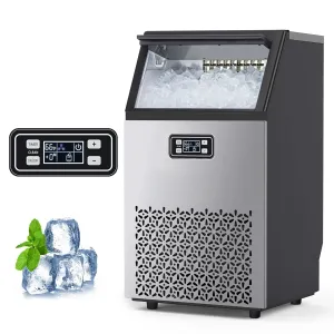 Ice Maker Machine with 33LBS Storage Bin& Ice Scoops 100LBS/24H Ice Maker Stainless Steel Freestanding Ice Machine for Restaurant Home Bars Coffee Shop