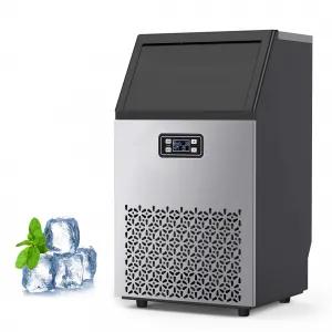 100lbs/24H Commercial Ice Maker Machine with 33LBS Ice Bin Stainless Steel Freestanding Self-Cleaning for Restaurant Bars Home and Offices